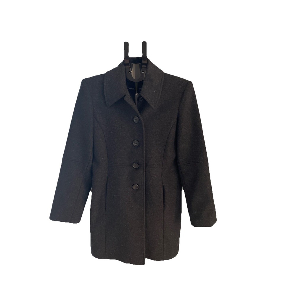 Liz Claiborne‎ Ladies Wool Dress Coat Charcoal Gray Size 2 Mid Thigh Length